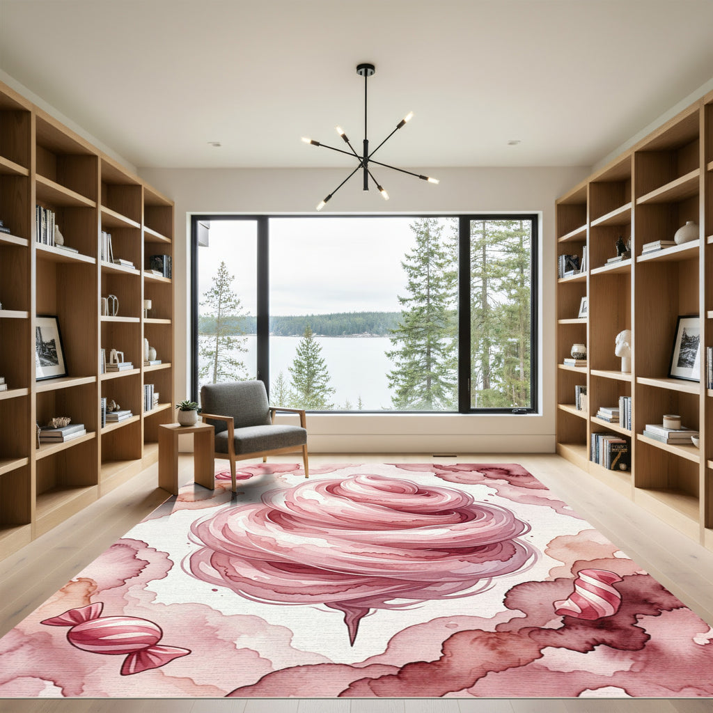Whimsical Pink Cotton Candy Swirl Rug