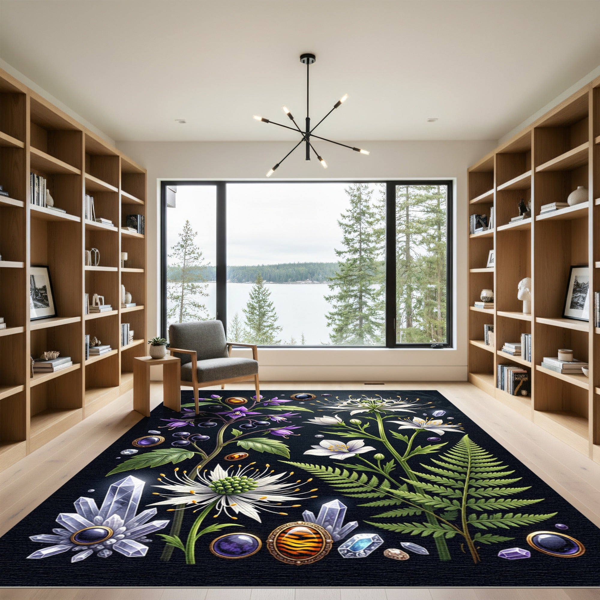 Gothic Floral Crystal Botanical Illustration Rug