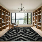 Monochrome Geometric Chevron Interlocking Abstract Slate Rug