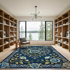 Deep Blue Victorian Rose Heart Rug