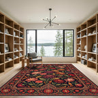 Dark Crimson Floral Garden Botanical Rug