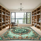 Sage Ornamental Rose Damask Medallion Rug