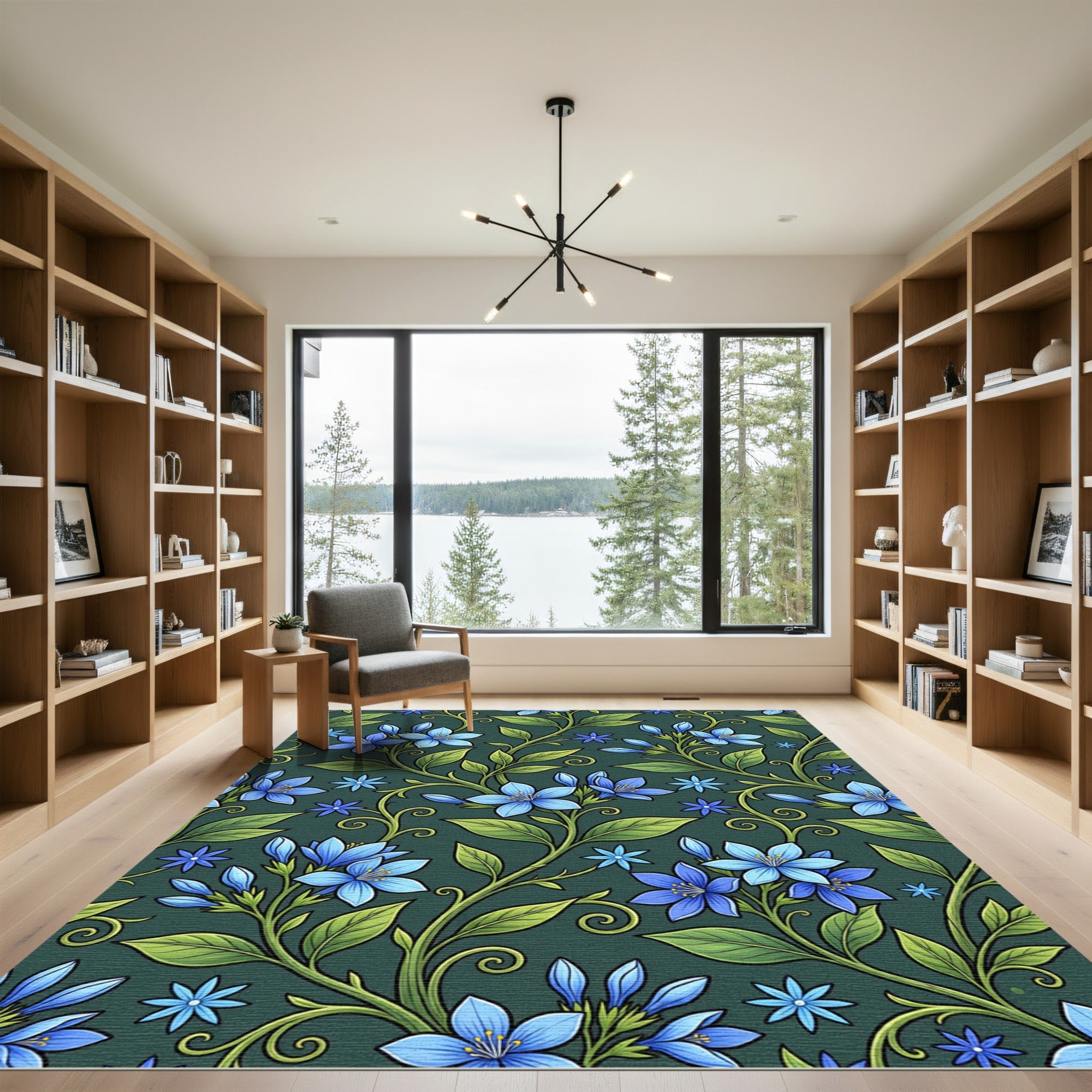 Blue Floral Vine Botanical Art Rug