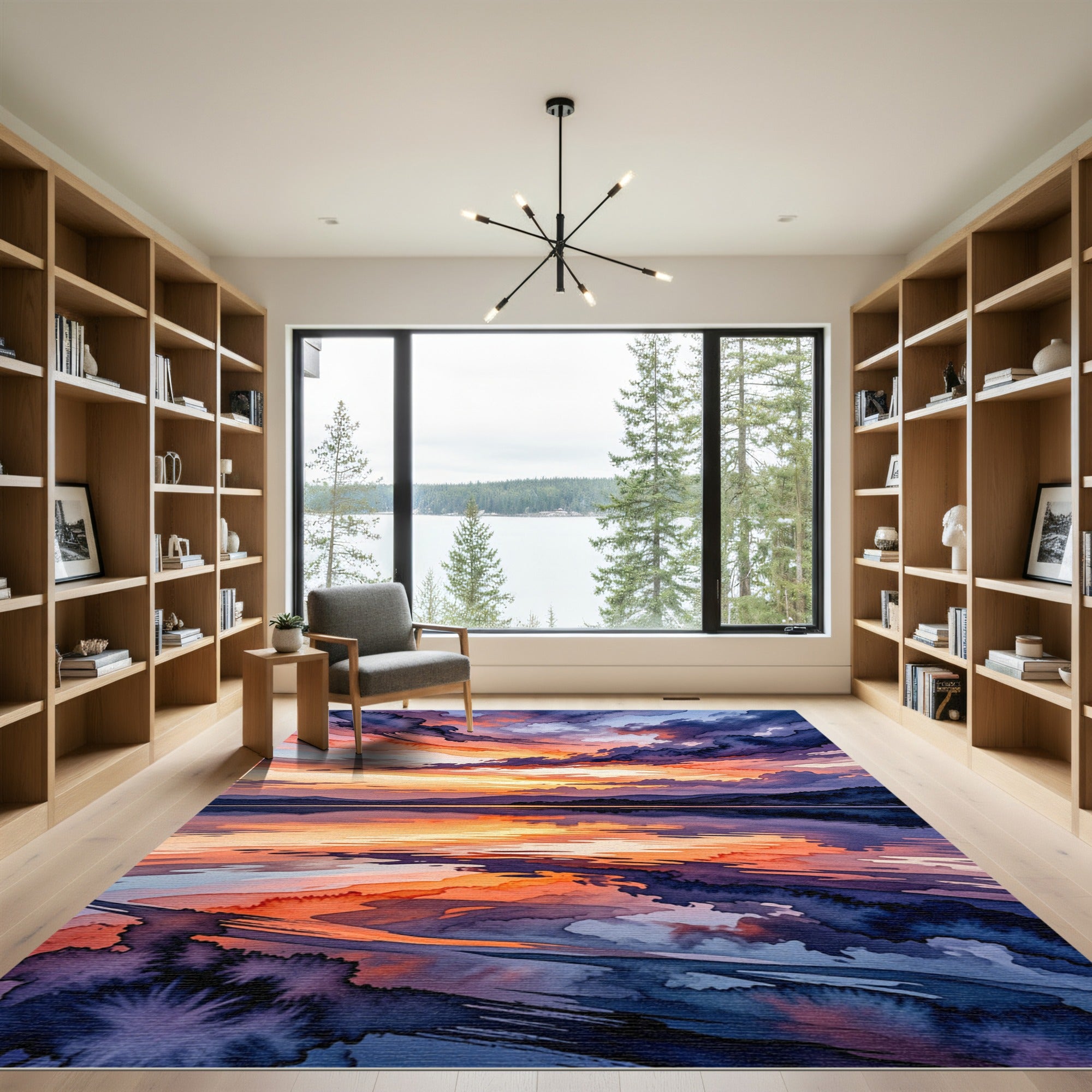 Abstract Sunset Horizon Watercolor Landscape Rug