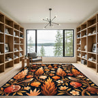Earthy Pomegranate and Flame Botanical Artwork Rug