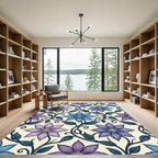 Elegant Blue Purple Clematis Floral Vine Rug