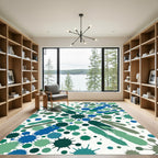 Deep Blue Green Splatter Splash Rug