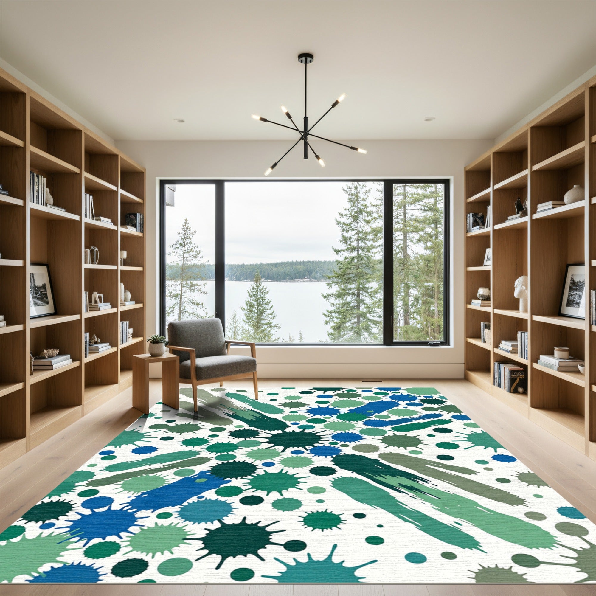 Deep Blue Green Splatter Splash Rug