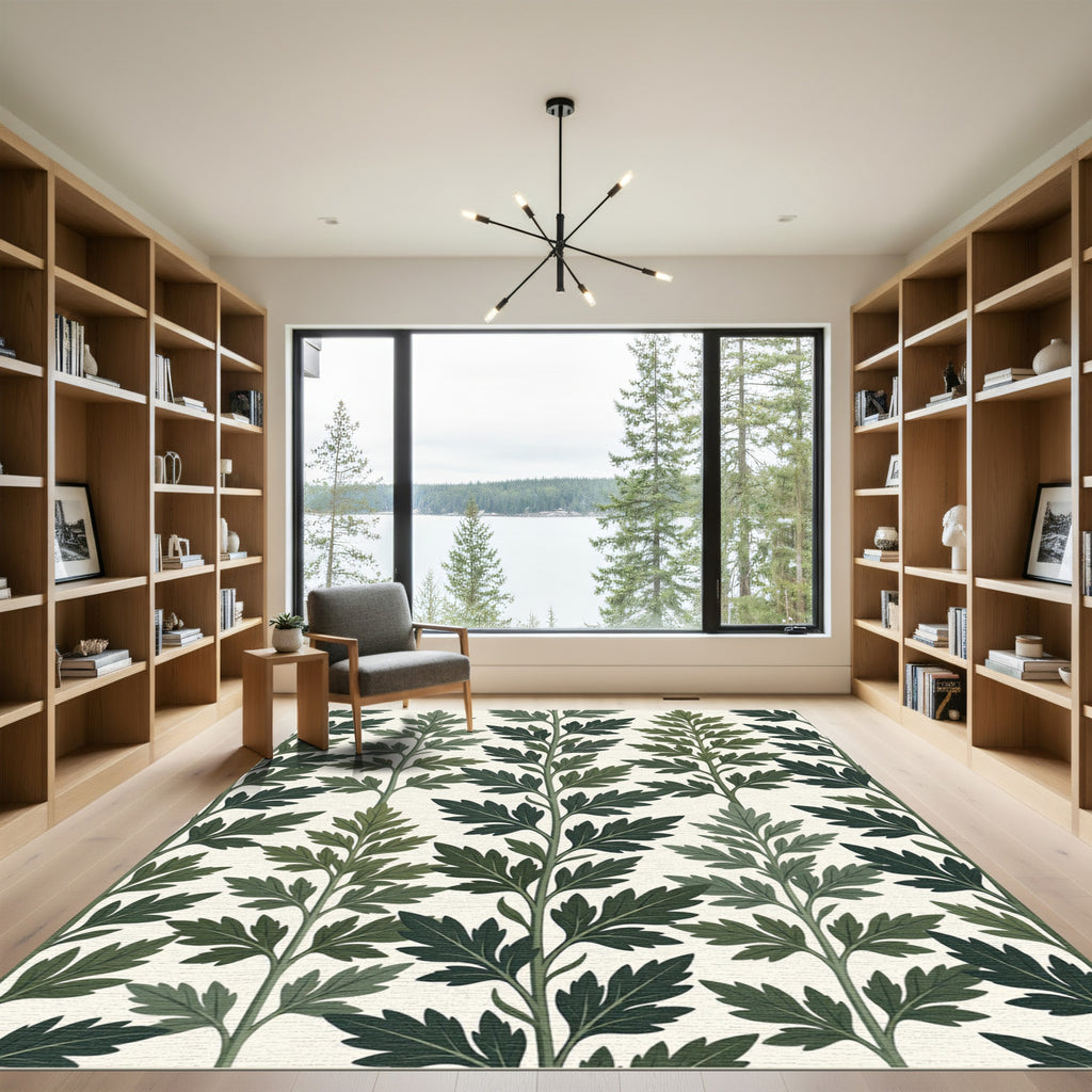 Sage Green Botanical Fern Leaf Rug
