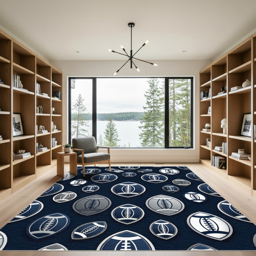 Elegant Navy White Football Grid Rug
