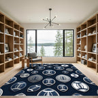 Elegant Navy White Football Grid Rug