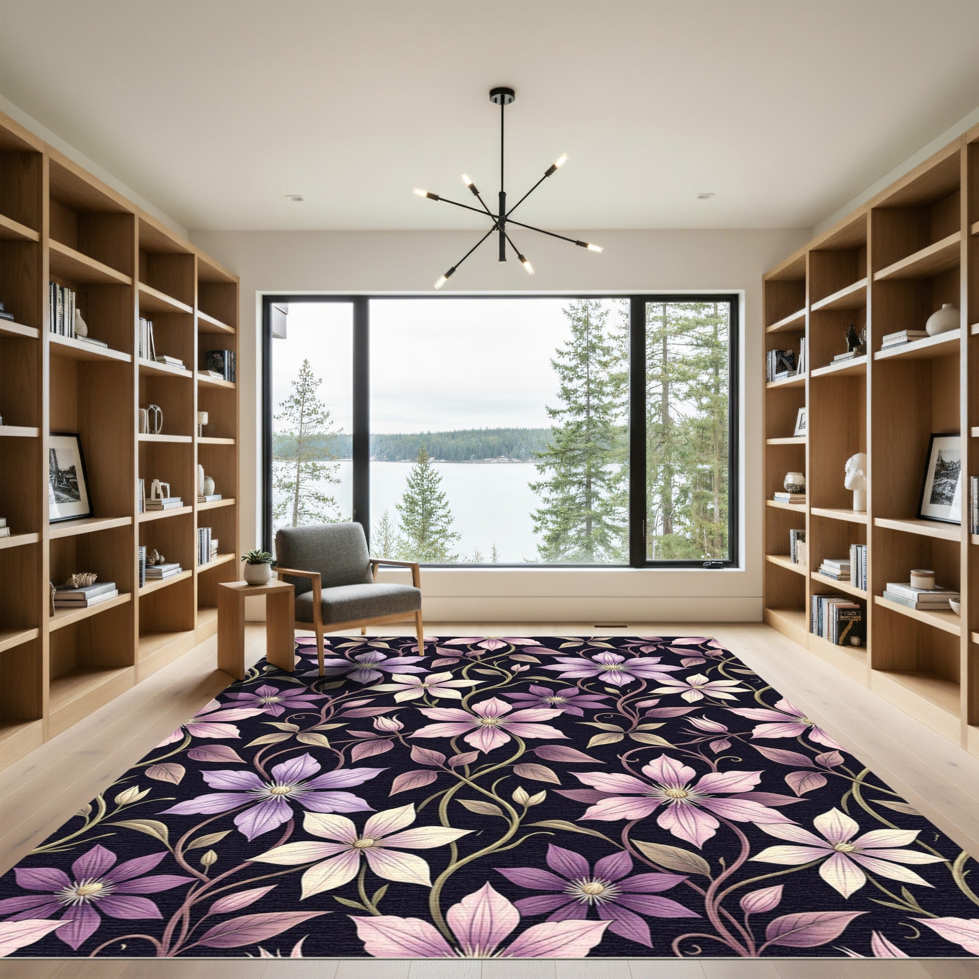 Elegant Purple Clematis Floral Vine Rug