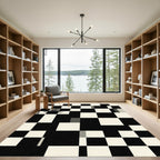 Bold Black and White Checkerboard Grid Rug