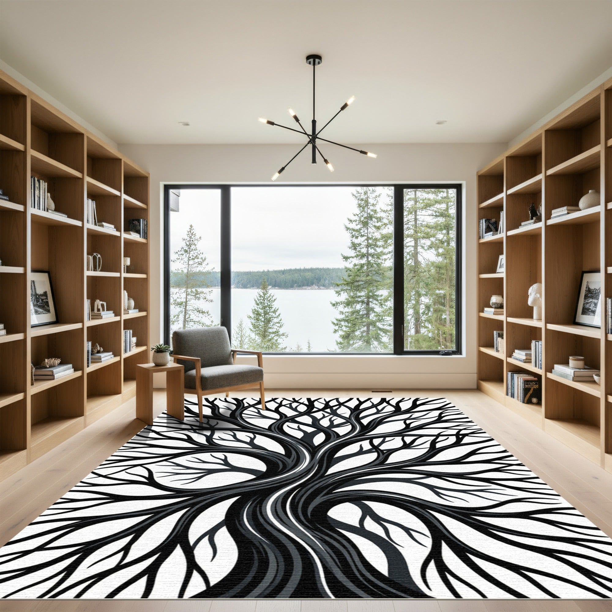 Monochromatic Bare Tree Branch Silhouette Rug