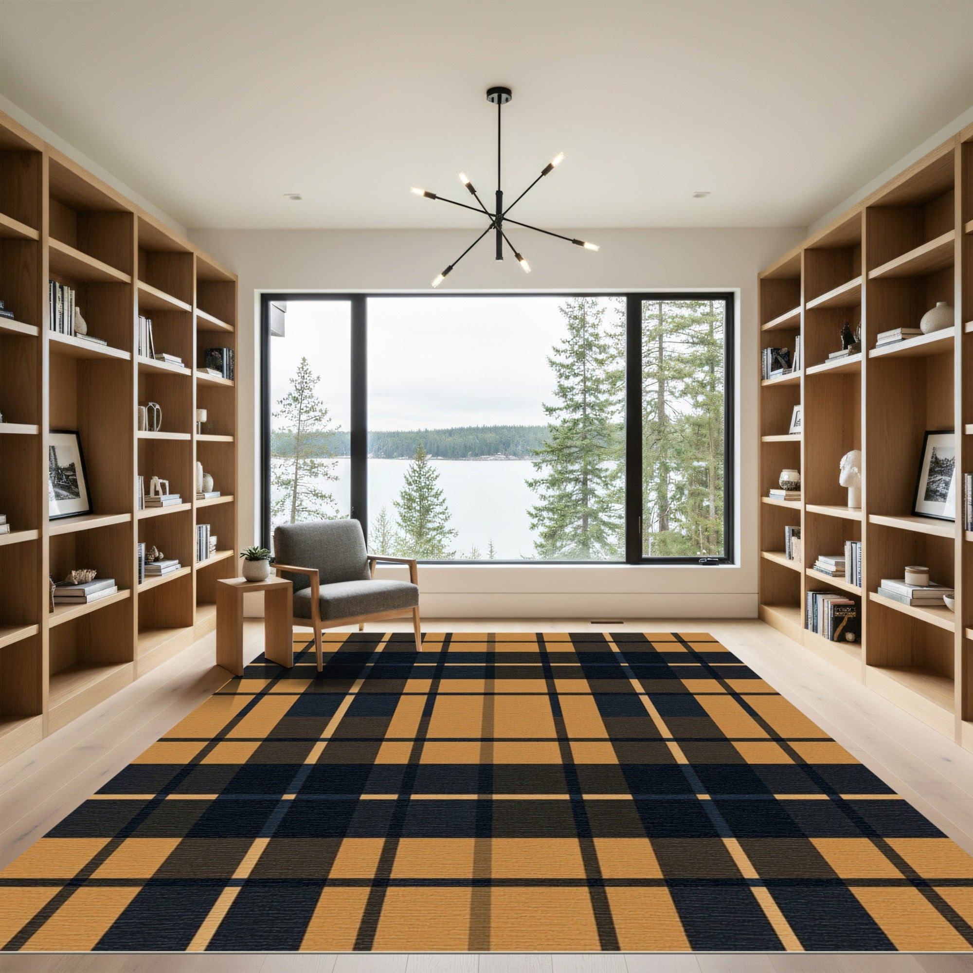 Classic Ochre and Charcoal Plaid Rug