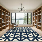 Navy Gothic Lattice Geometric Ivory Grid Rug