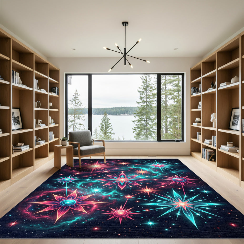 Cosmic Neon Celestial Star Nebula Rug