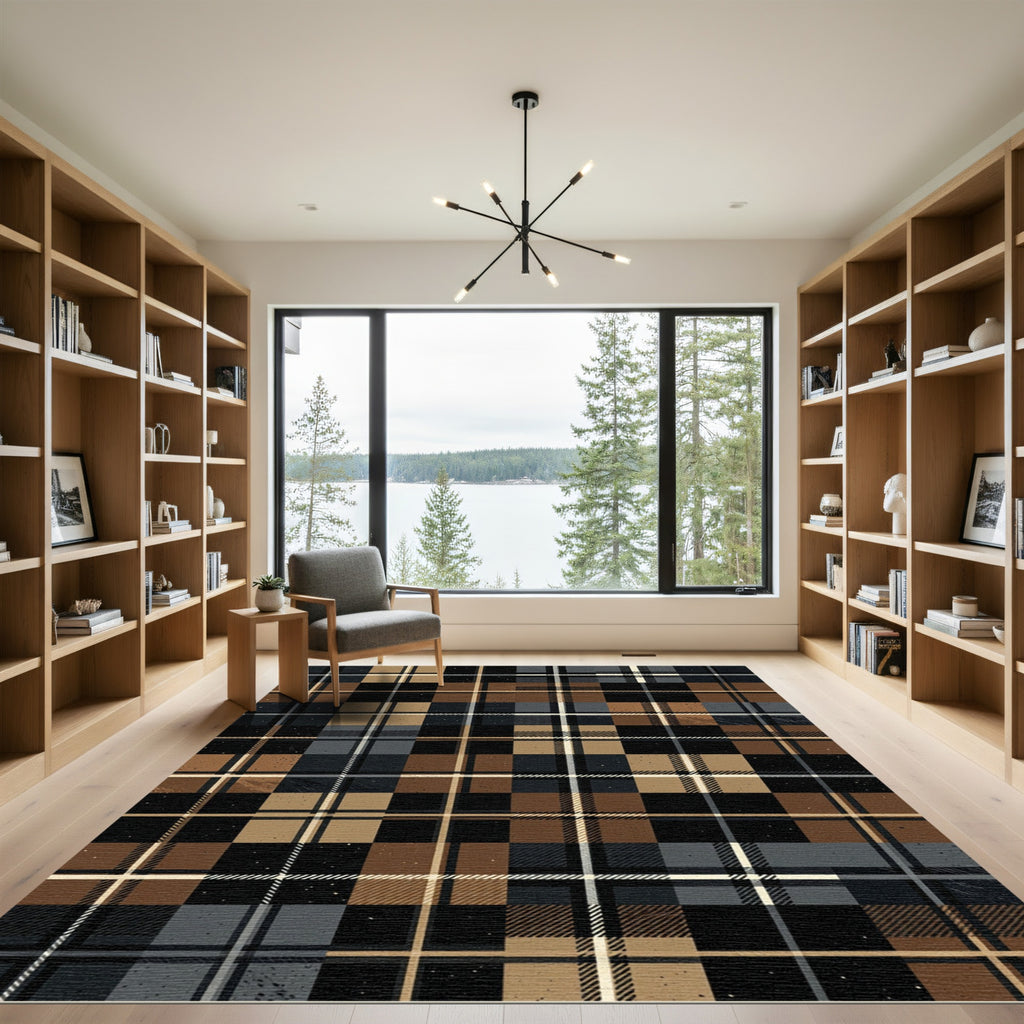 Rustic Earthy Plaid Tartan Check Rug