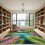 Lush Tropical Palm Leaf Jungle Scene Rug