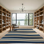 Navy Blue and Golden Wavy Stripe Rug