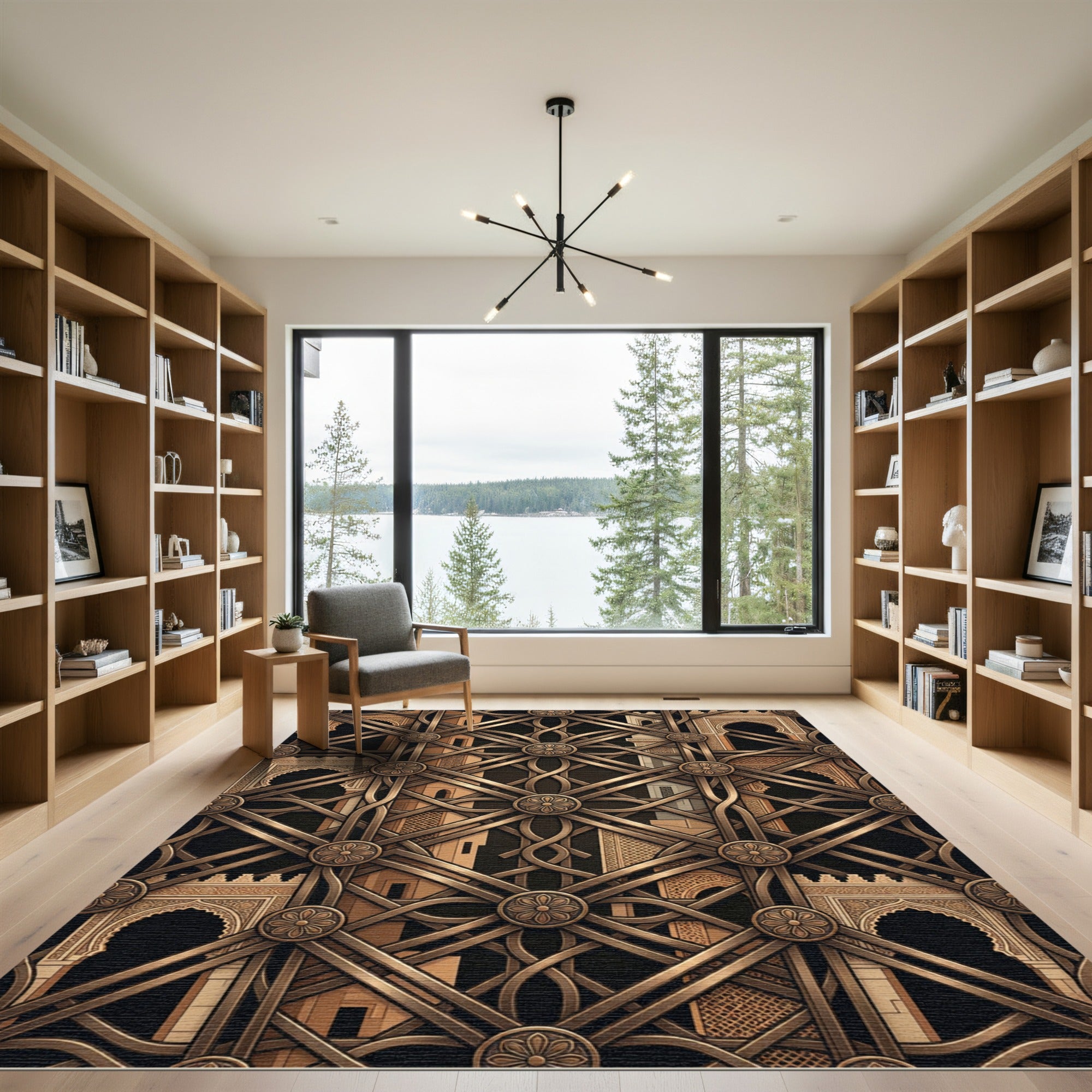 Bronze Geometric Lattice Architectural Filigree Rug