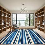 Navy Blue Cream Linear Vertical Stripe Rug