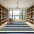 Modern Navy and Cream Linear Coast Rug