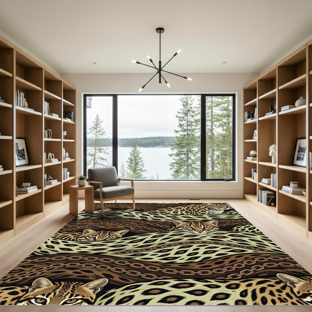 Ocelot Jaguar Chain Swirl Earthy Decor Rug