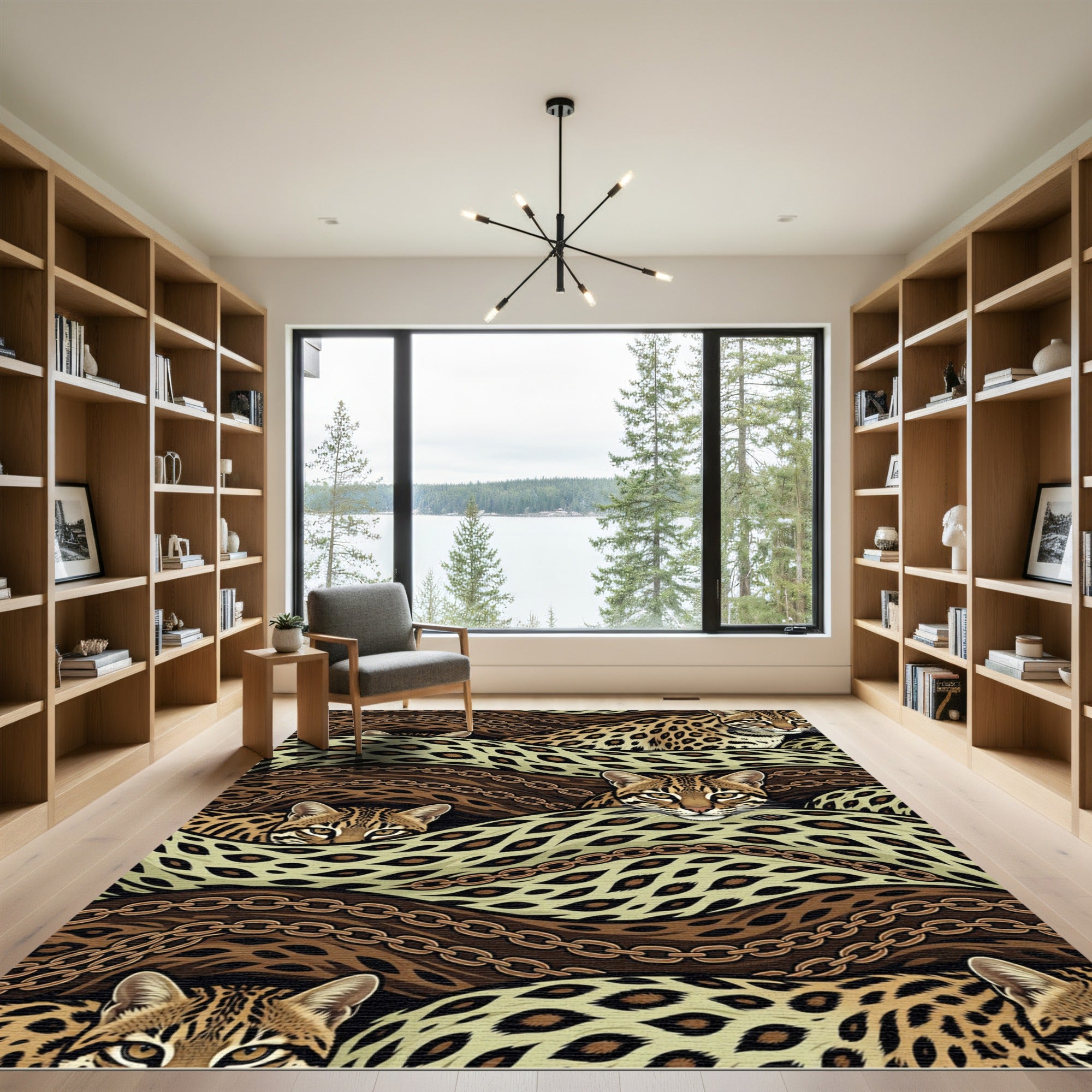 Ocelot Jaguar Chain Swirl Earthy Decor Rug