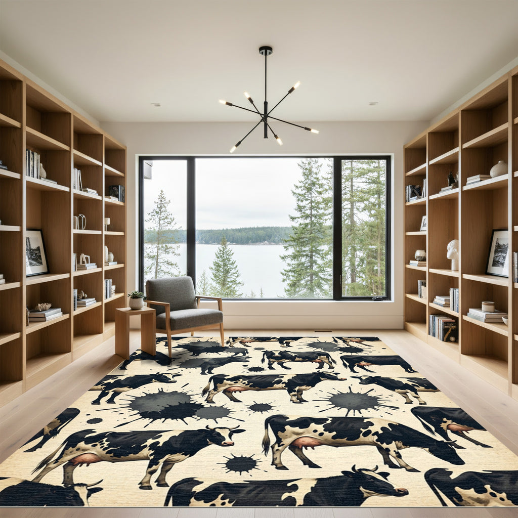 Black and White Holstein Cow Splatter Rug