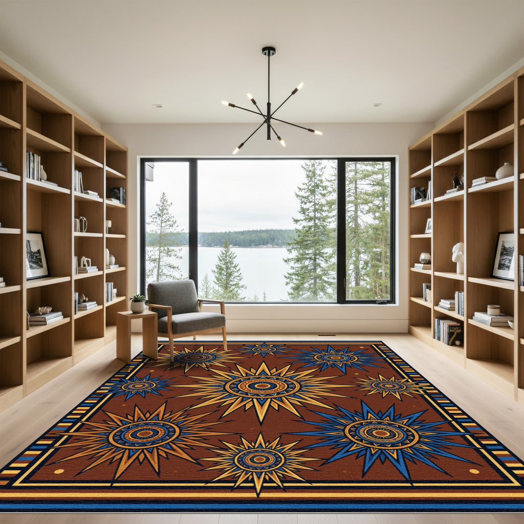 Celestial Golden Sunburst Earthy Brown Rug