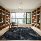 Modern Charcoal Geometric Intersecting Lattice Rug