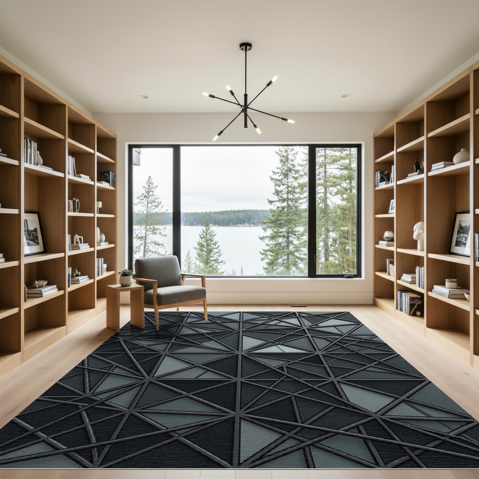 Modern Charcoal Geometric Intersecting Lattice Rug
