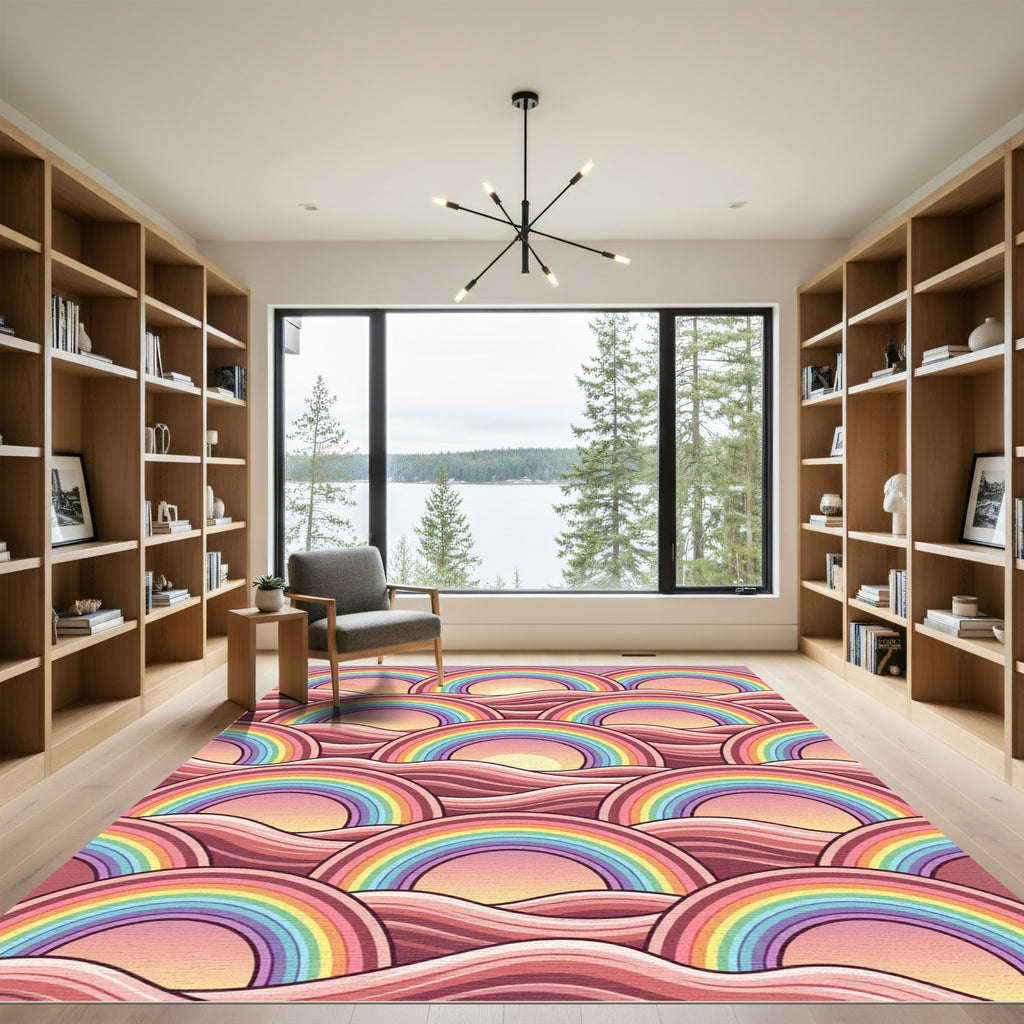 Pastel Rainbow Arch Waves Rug