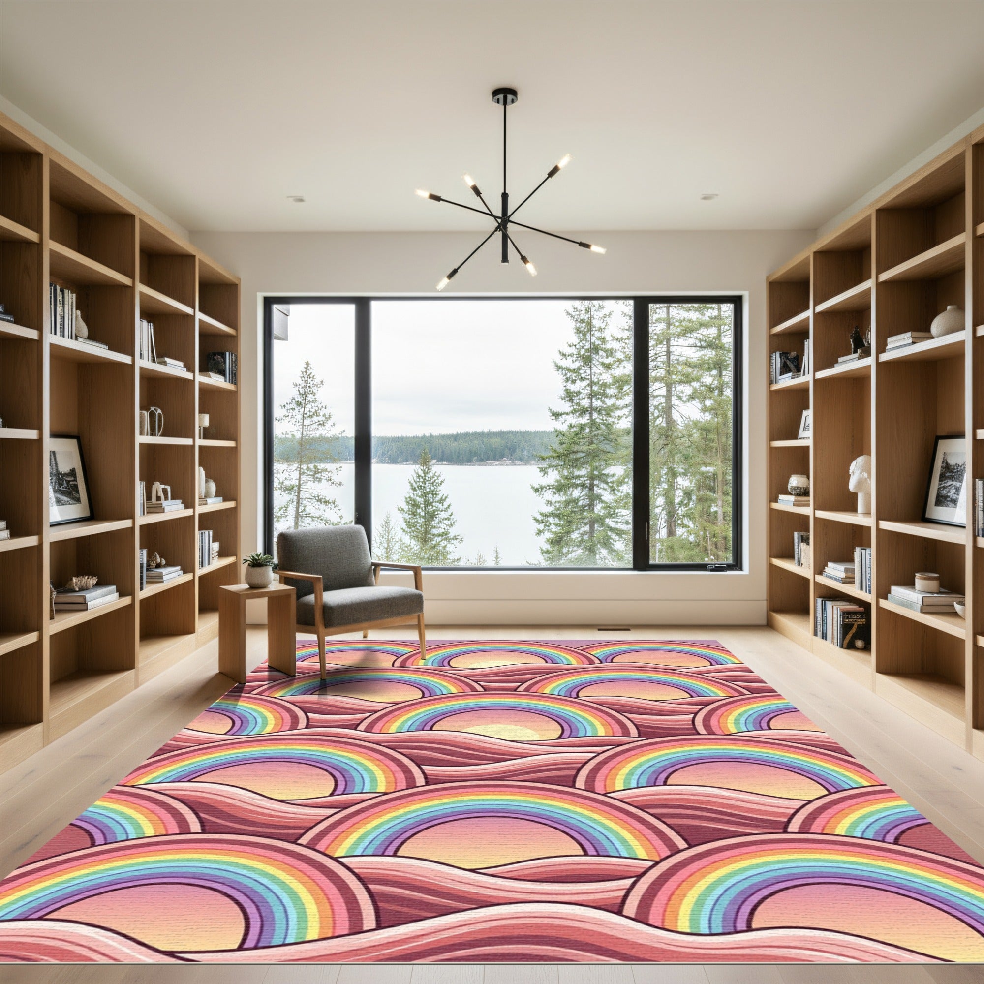 Pastel Rainbow Arch Waves Rug