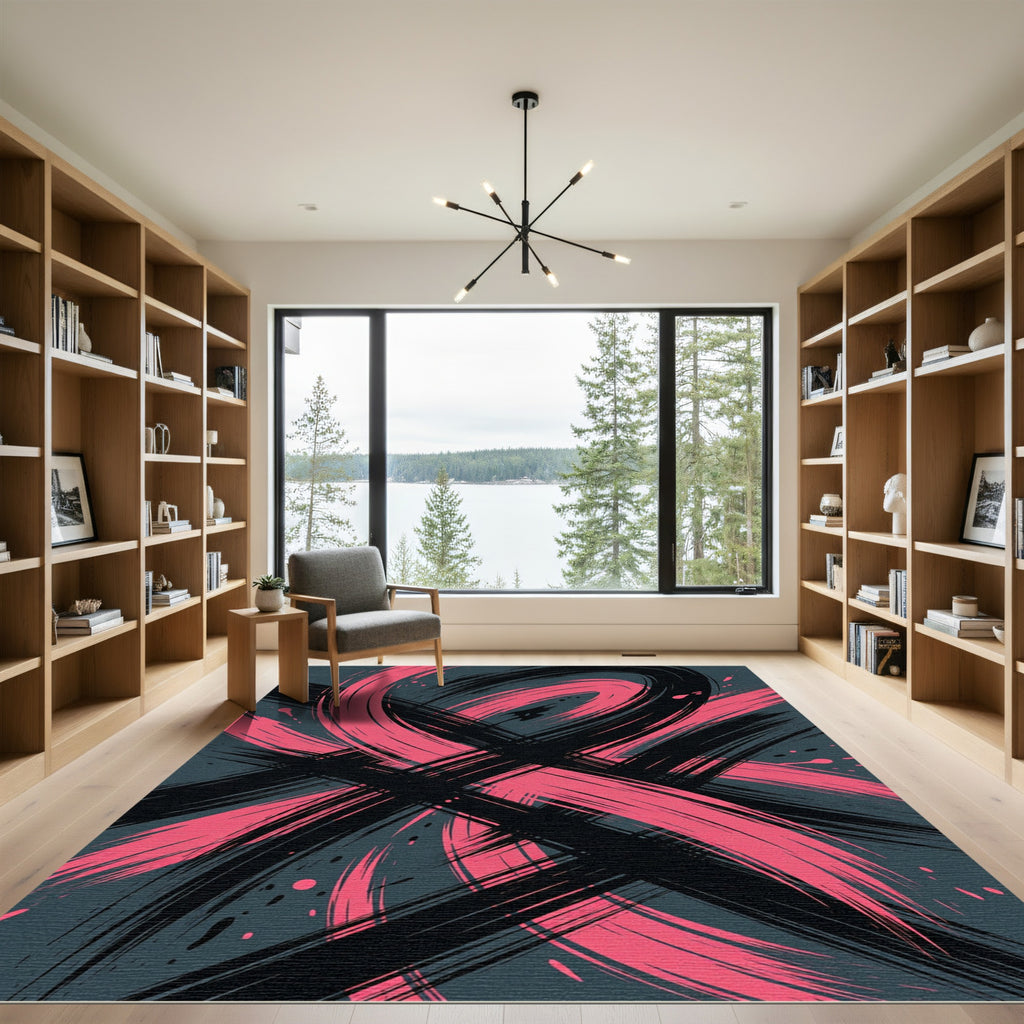 Black and Pink Abstract Brush Stroke Rug