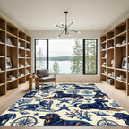 Nautical Navy Dog and Starfish Illustration Rug