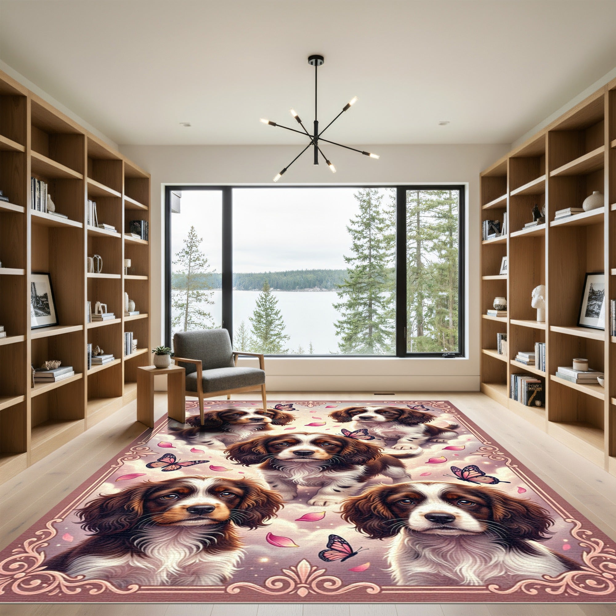 Whimsical Brown Puppy and Butterfly Garden Rug