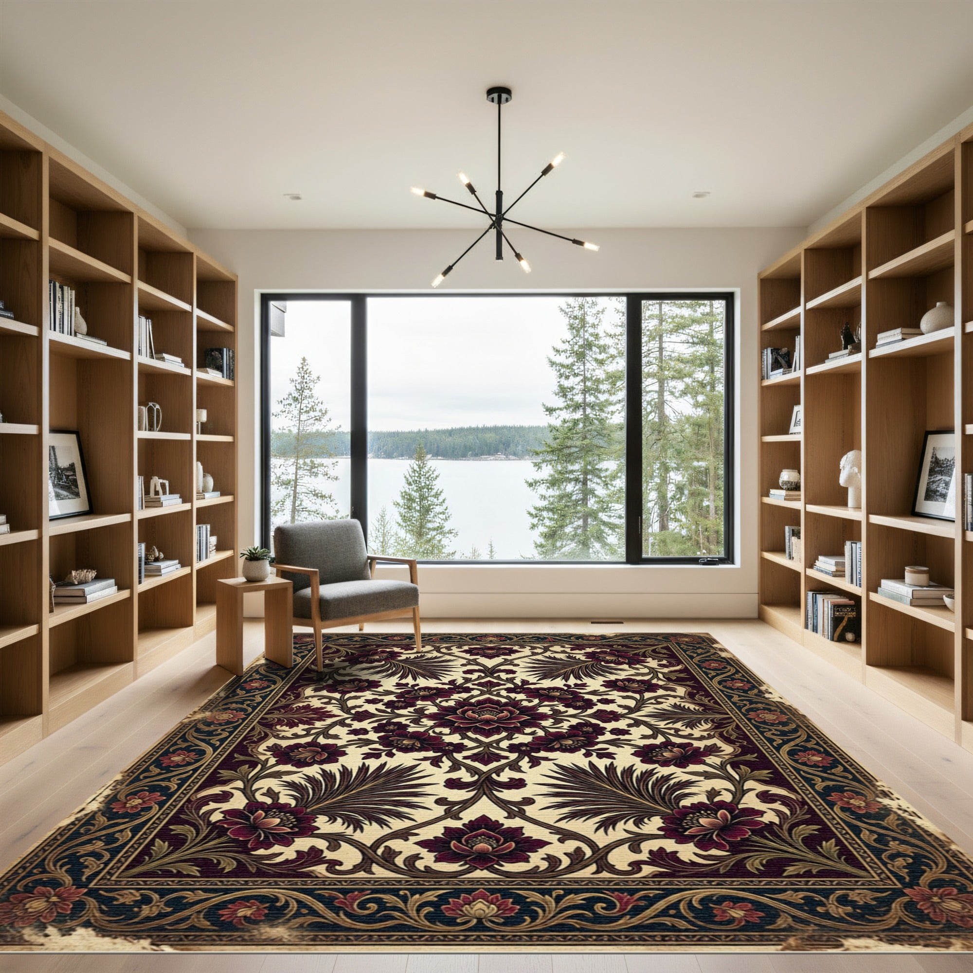 Vintage Dark Crimson Floral Medallion Rug