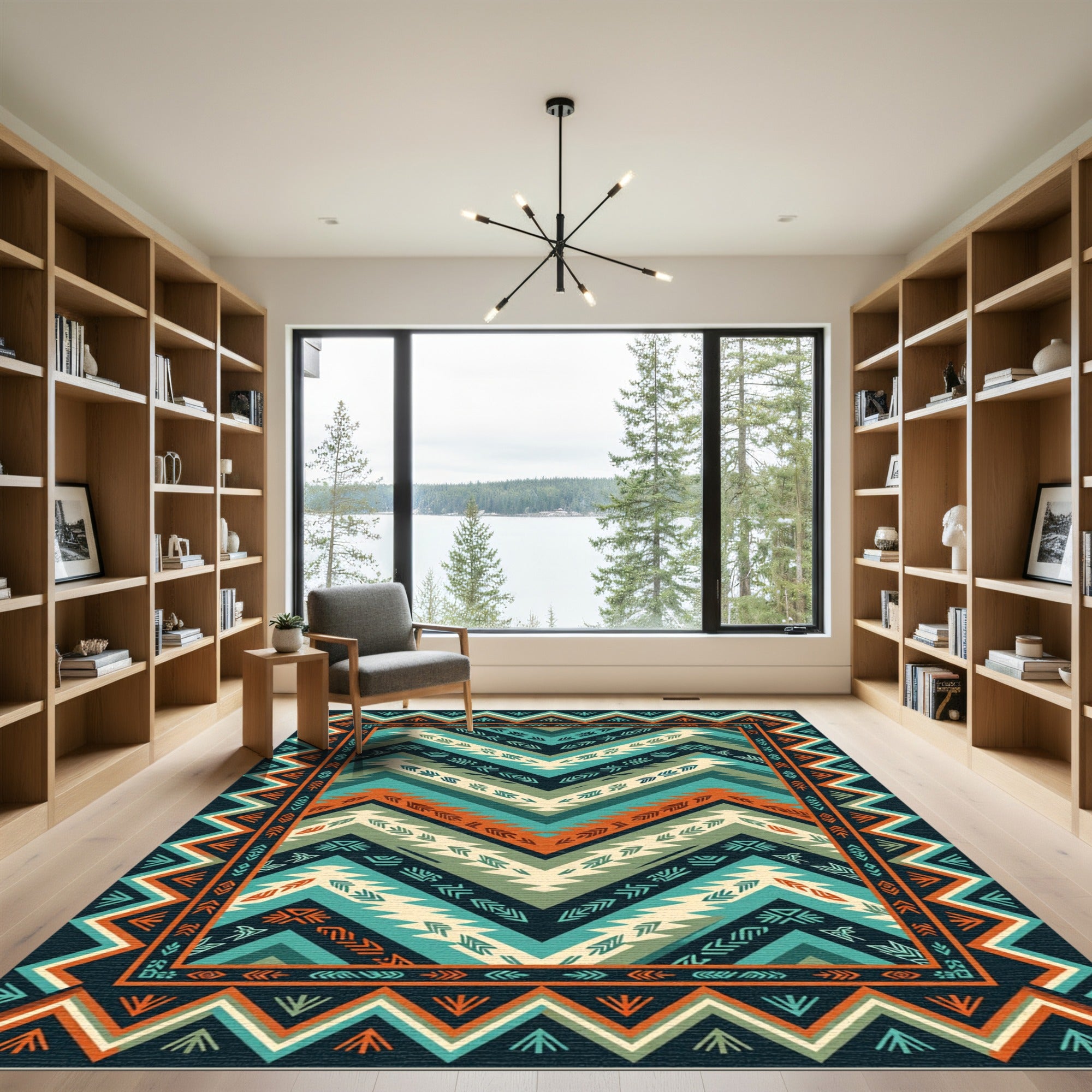 Teal and Orange Southwestern Chevron Rug