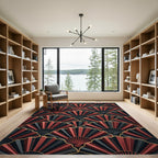 Art Deco Red Black Fan Overlay Rug