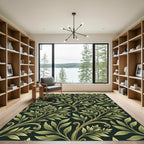 Elegant Sage Leaf Botanical Swirl Rug