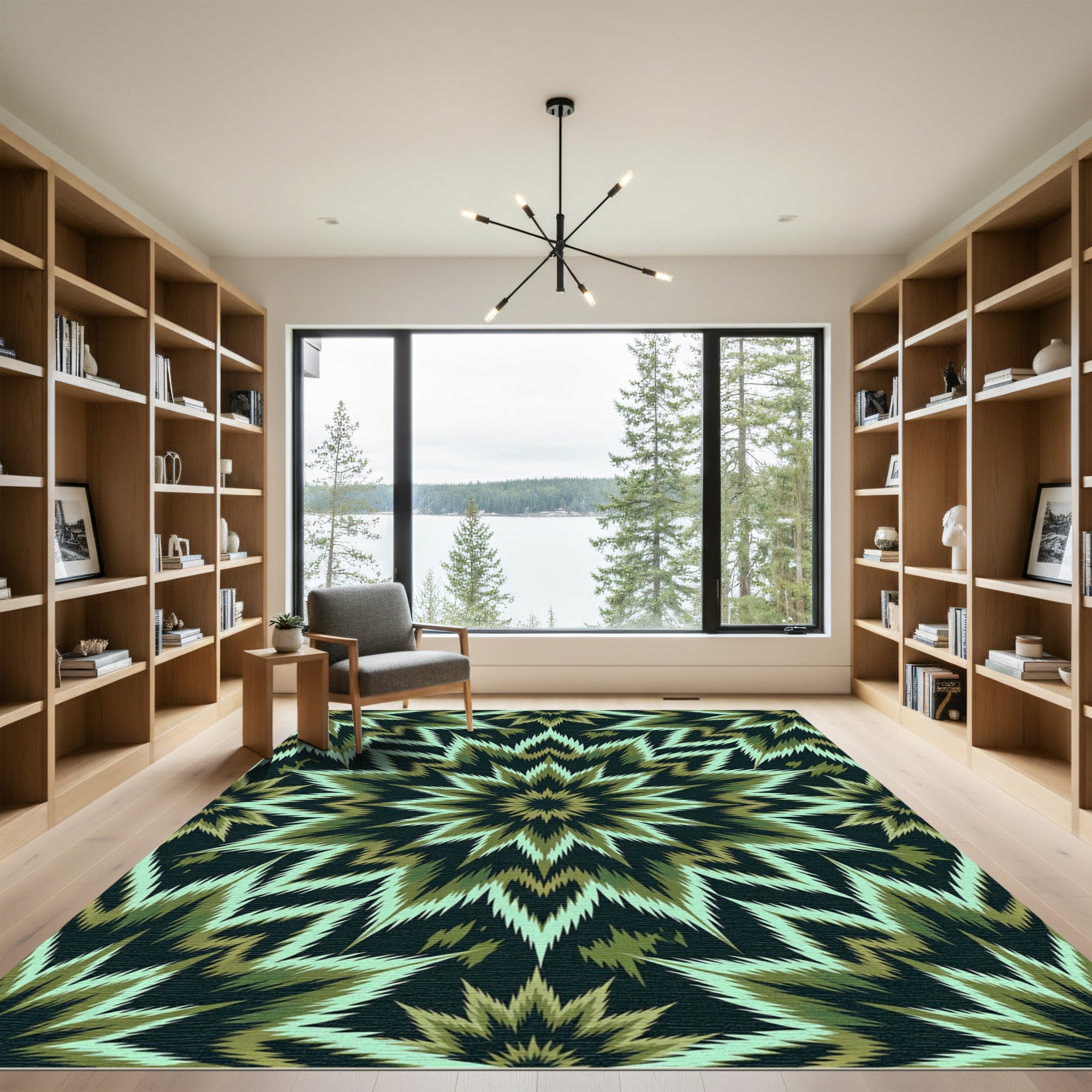 Green Golden Starburst Kaleidoscope Rug