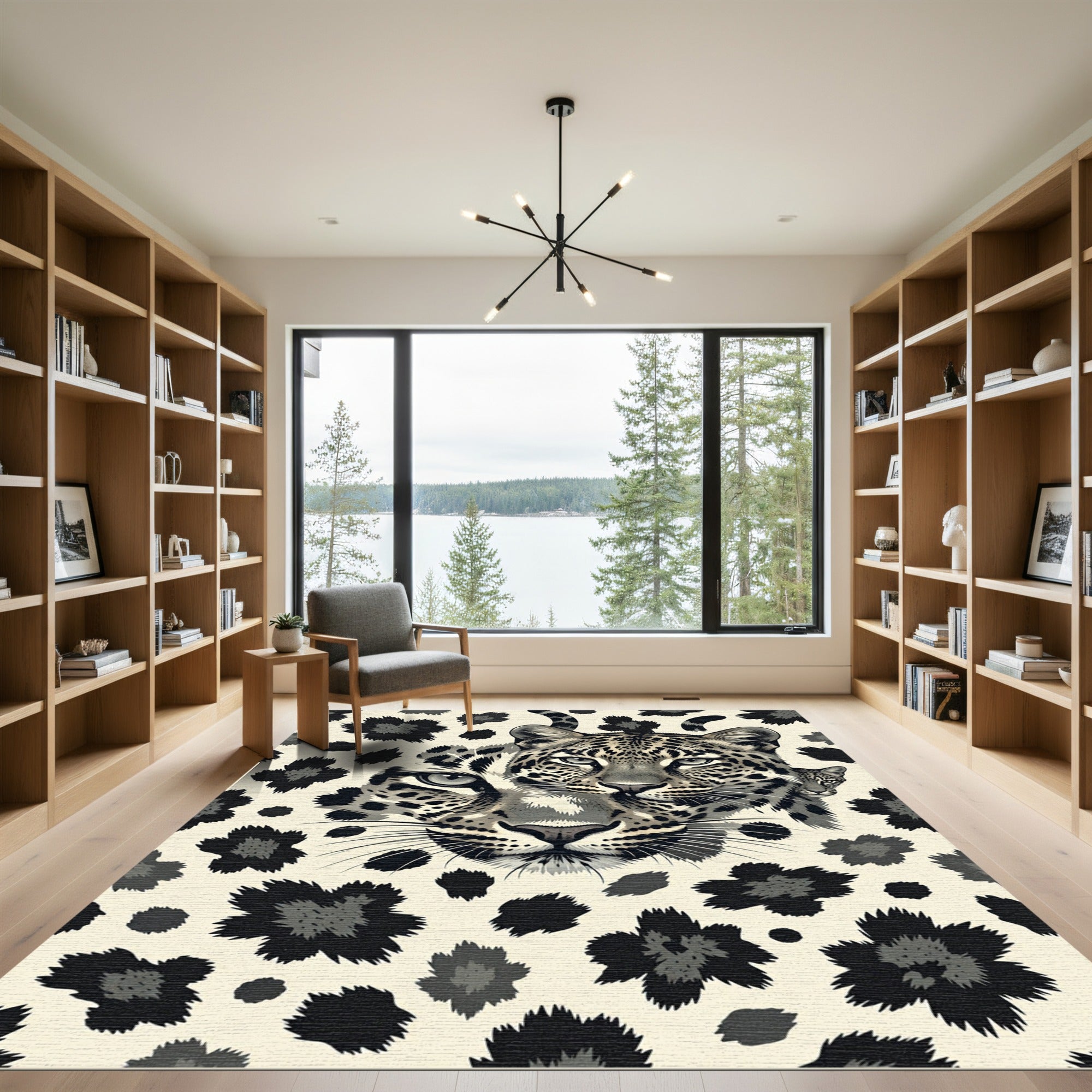 Monochromatic Leopard Face Animal Illustration Rug
