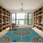 Ornate Teal Gold Medallion Rug
