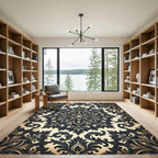 Antique Charcoal Damask Scroll Medallion Rug