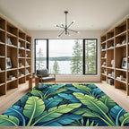 Lush Teal and Lime Tropical Foliage Rug