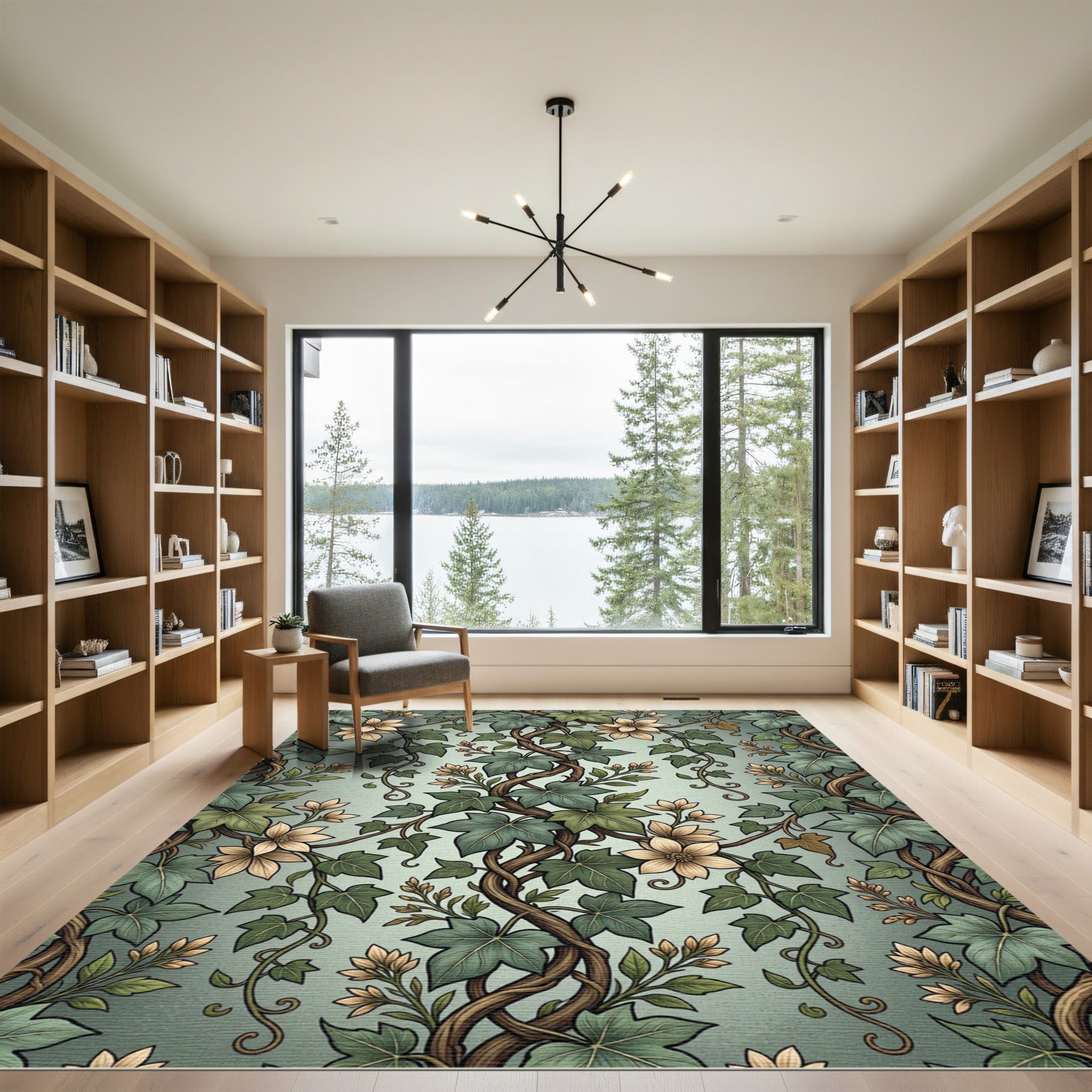 Sage Green Ivy and Blossom Vine Rug