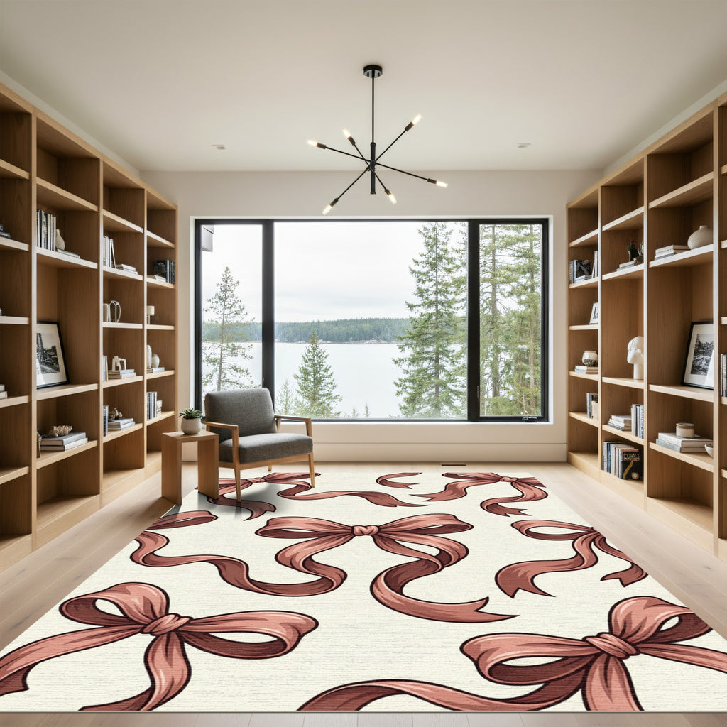 Elegant Dusty Rose Ribbon Bows Rug