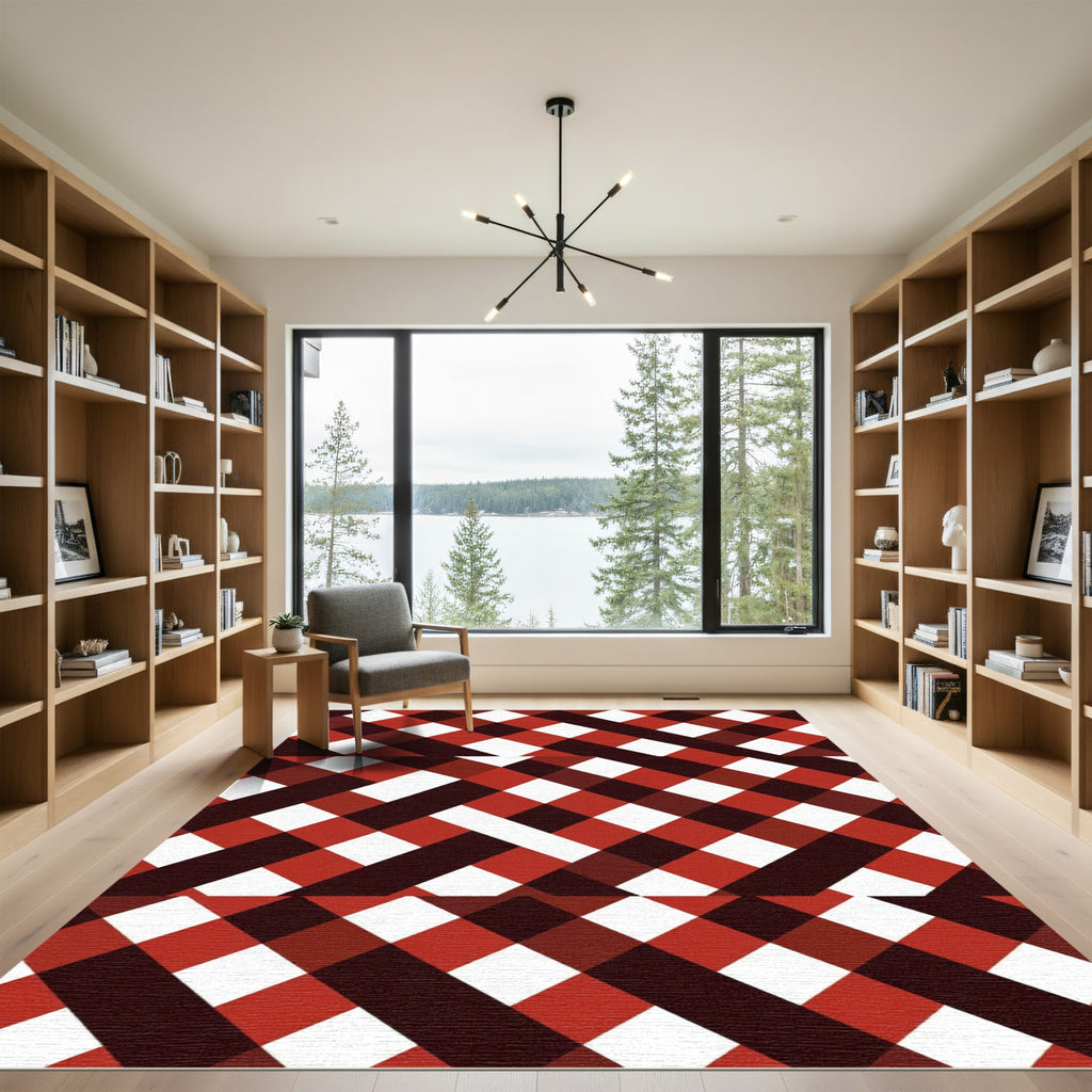 Bold Crimson and Black Gingham Checker Rug